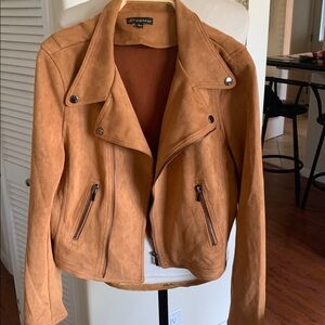 Shinestar Women's Tan faux Leather Jacket, very cute style, runs small